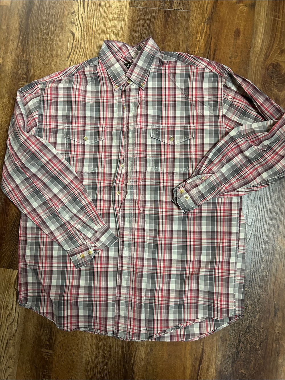 Stetson Red and Gray Plaid Button-Down Shirt